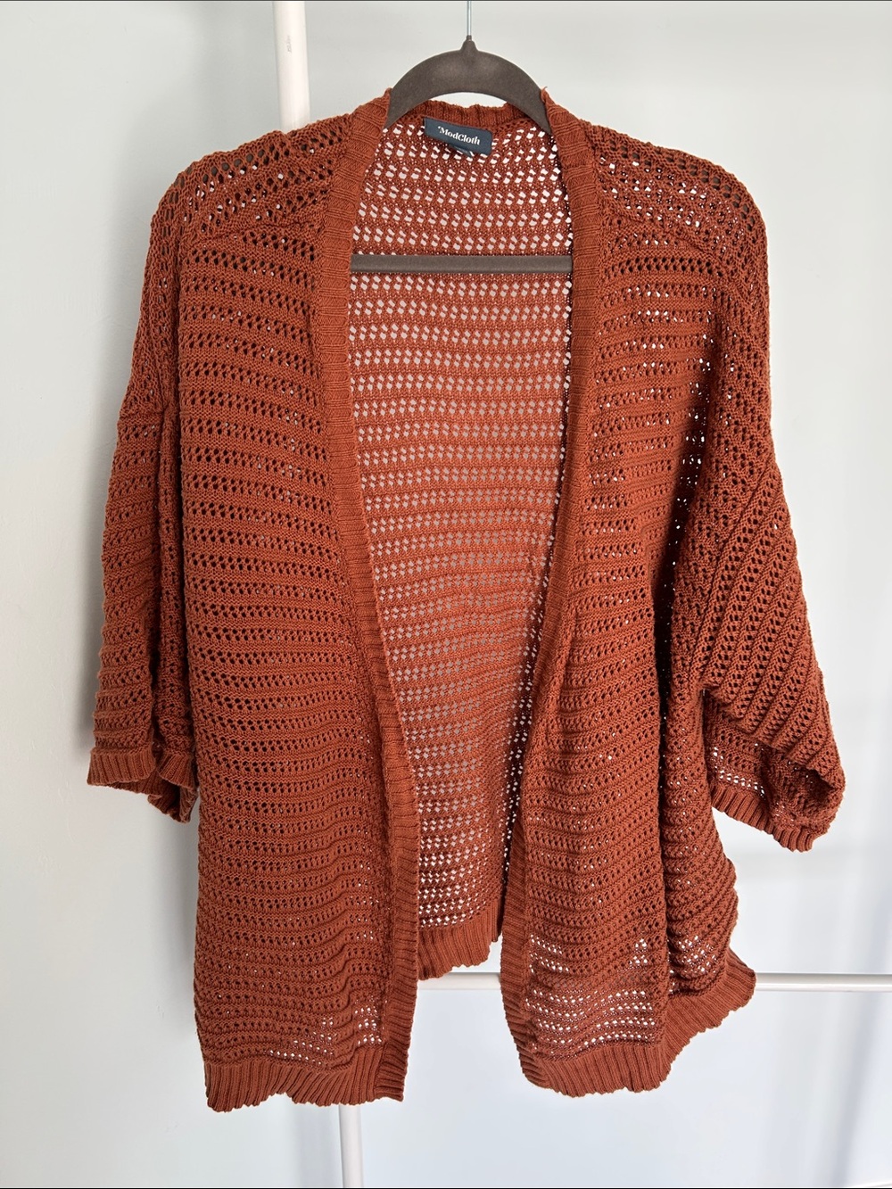 Modcloth Rust Open-Knit Drapey Cardigan